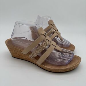 Ugg Maddie Tan Leather T-strap Cork Wedge Sandal Size 9.5